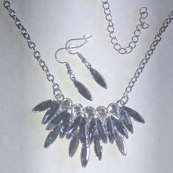 Silver Tone Boho Statement Necklace And Earring Set